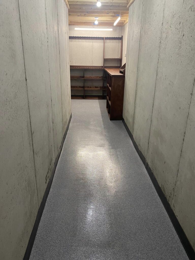 Epoxy Floor Basement Storage Area Hallway